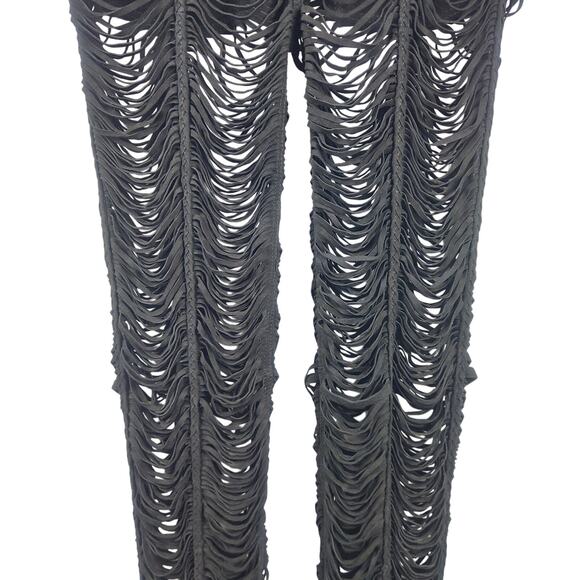 Retrofete Suede Pants Black Size Medium Pockets Sheer Fringe - Picture 3 of 9